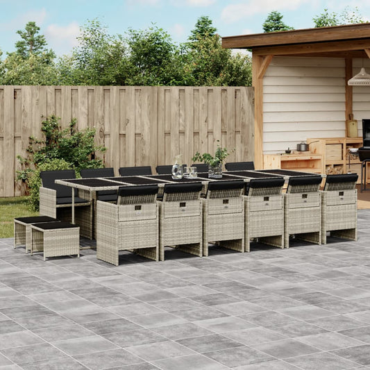 Set da Pranzo da Giardino 17pz con Cuscini Grigio in Polyrattan | homemem39
