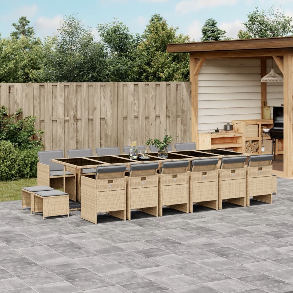 Set Pranzo da Giardino 17 pz con Cuscini Beige Misto Polyrattan | homemem39
