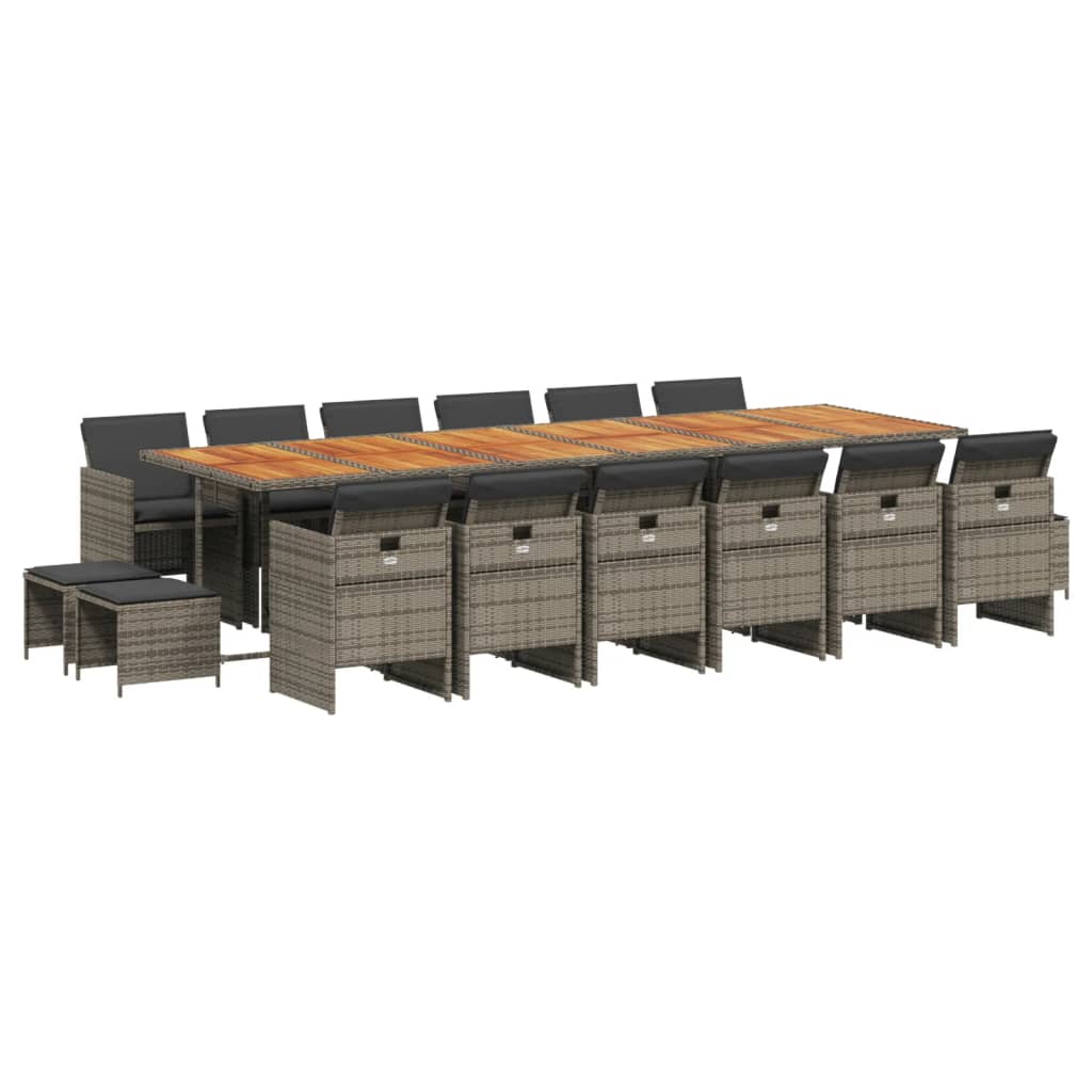 Set da Pranzo da Giardino 17pz con Cuscini Grigio in Polyrattan | homemem39