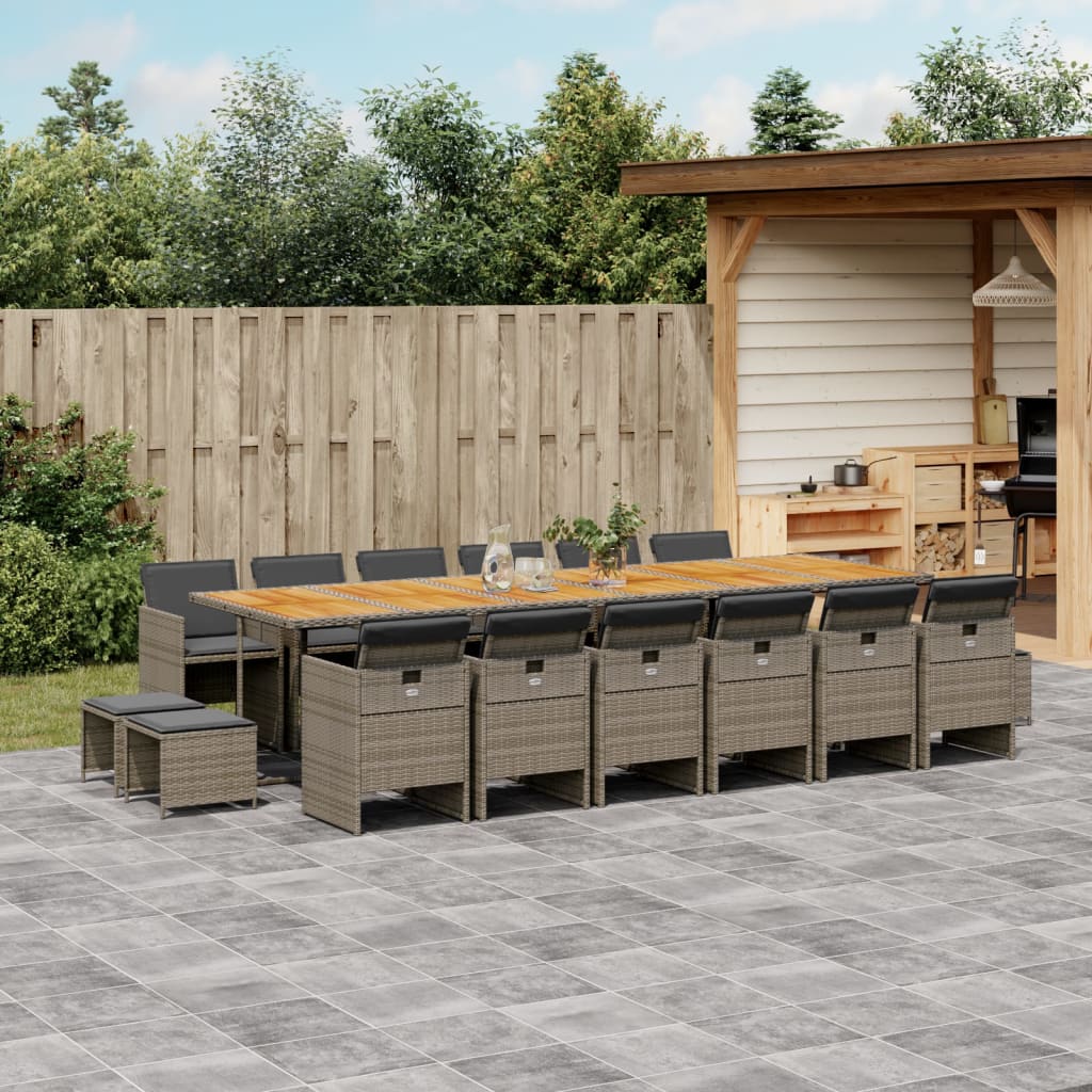 Set da Pranzo da Giardino 17pz con Cuscini Grigio in Polyrattan | homemem39