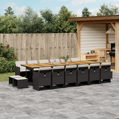 Set da Pranzo da Giardino 17 pz con Cuscini Nero in Polyrattan | homemem39