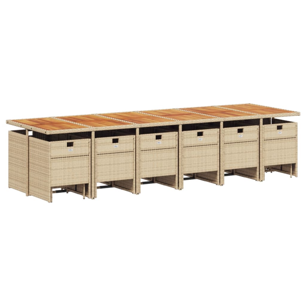 Set da Pranzo da Giardino 17 pz con Cuscini Beige in Polyrattan | homemem39