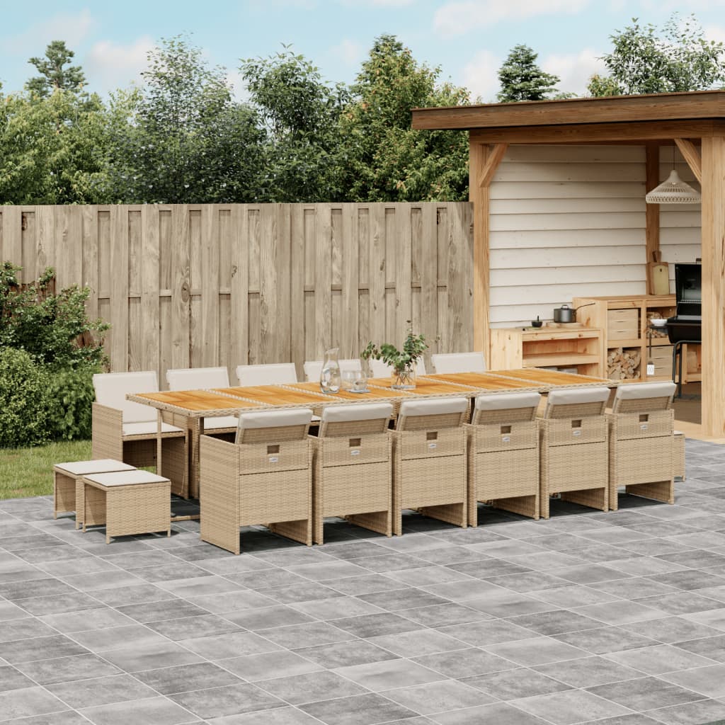 Set da Pranzo da Giardino 17 pz con Cuscini Beige in Polyrattan | homemem39