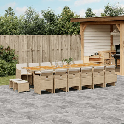 Set da Pranzo da Giardino 17 pz con Cuscini Beige in Polyrattan | homemem39