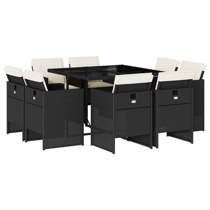 Set da Pranzo da Giardino 9 pz con Cuscini Nero in Polyrattan | homemem39