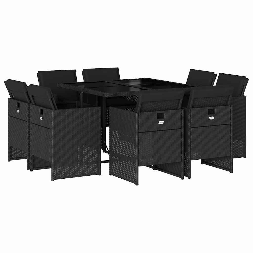 Set da Pranzo da Giardino 9 pz con Cuscini Nero in Polyrattan | homemem39