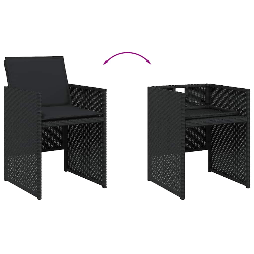 Set da Pranzo da Giardino 9 pz con Cuscini Nero in Polyrattan | homemem39