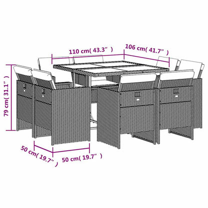 Set da Pranzo da Giardino 9 pz con Cuscini Nero in Polyrattan | homemem39