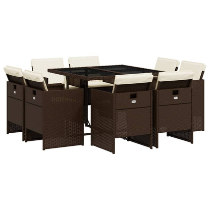 Set da Pranzo da Giardino 9pz con Cuscini Marrone in Polyrattan - homemem39