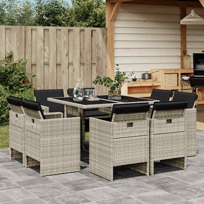 Set Pranzo da Giardino 9pz con Cuscini Grigio Chiaro Polyrattan | homemem39
