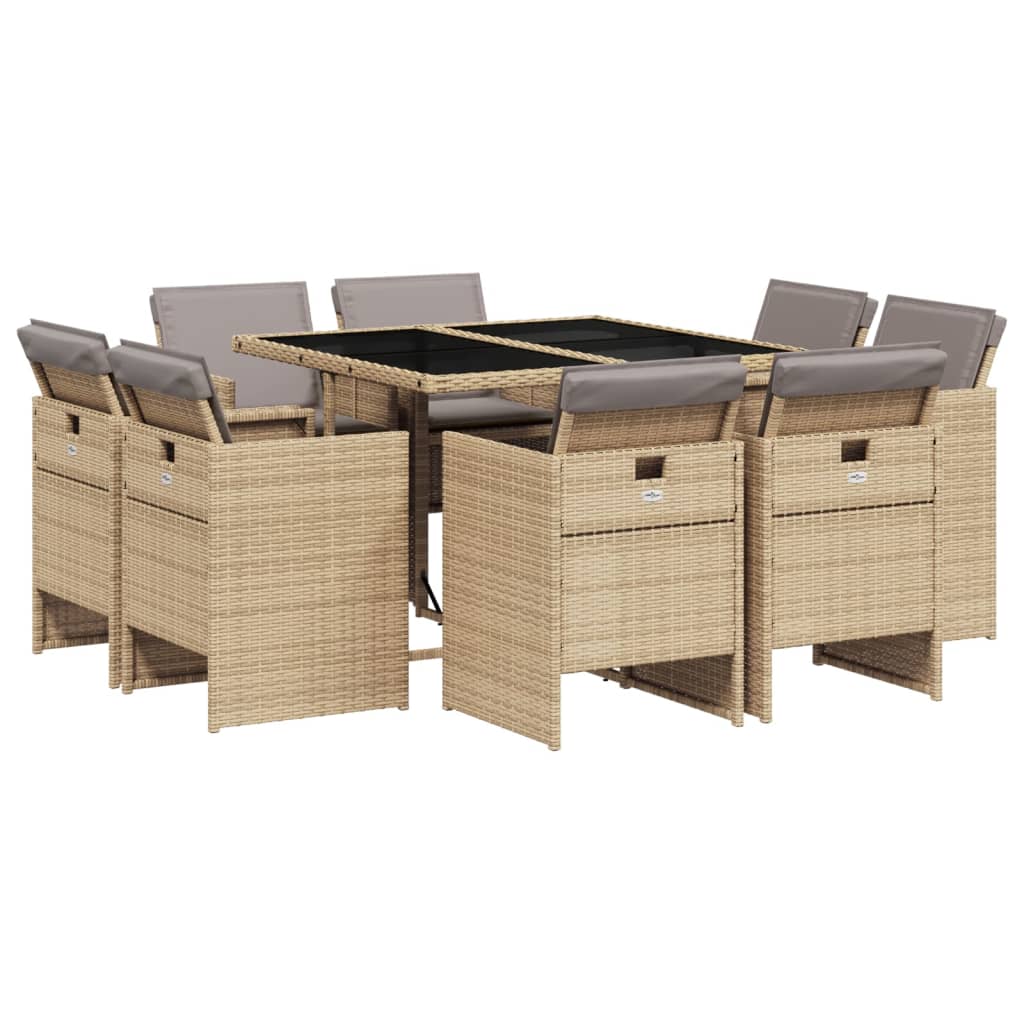 Set Pranzo da Giardino 9 pz con Cuscini Beige Misto Polyrattan - homemem39