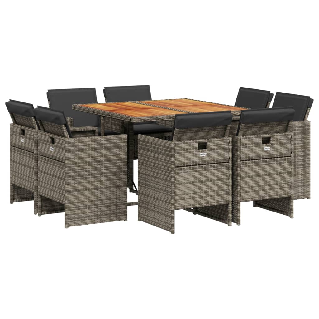 Set da Pranzo da Giardino 9 pz con Cuscini in Polyrattan Grigio - homemem39