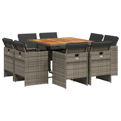 Set da Pranzo da Giardino 9 pz con Cuscini in Polyrattan Grigio - homemem39
