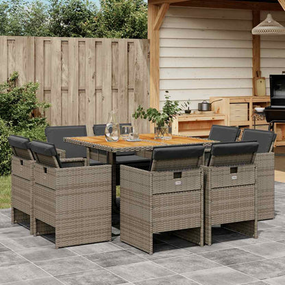 Set da Pranzo da Giardino 9 pz con Cuscini in Polyrattan Grigio | homemem39
