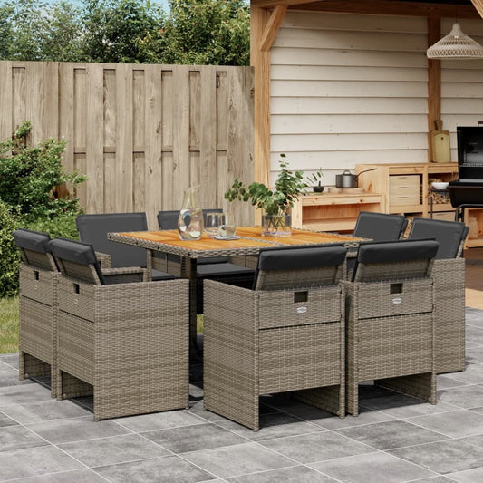Set da Pranzo da Giardino 9 pz con Cuscini in Polyrattan Grigio - homemem39