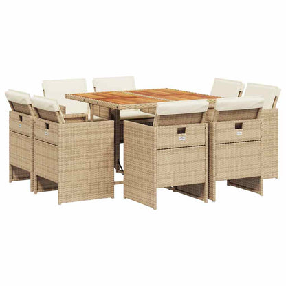 Set da Pranzo da Giardino 9 pz con Cuscini Beige in Polyrattan | homemem39