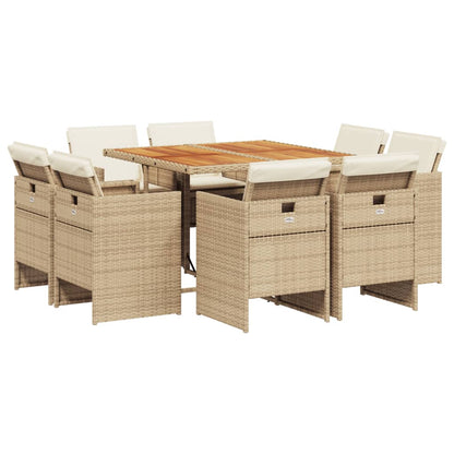Set da Pranzo da Giardino 9 pz con Cuscini Beige in Polyrattan - homemem39
