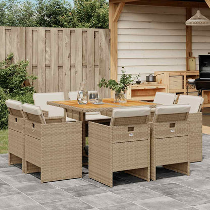 Set da Pranzo da Giardino 9 pz con Cuscini Beige in Polyrattan | homemem39