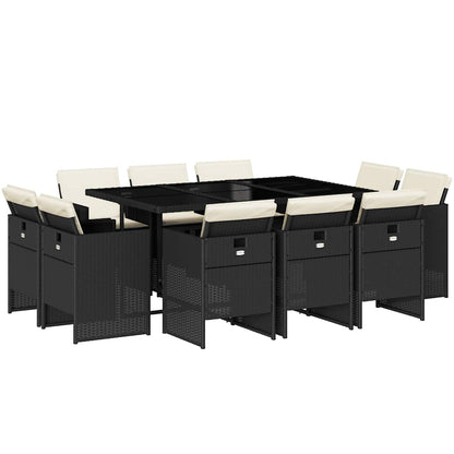 Set da Pranzo da Giardino 11 pz con Cuscini in Polyrattan Nero | homemem39
