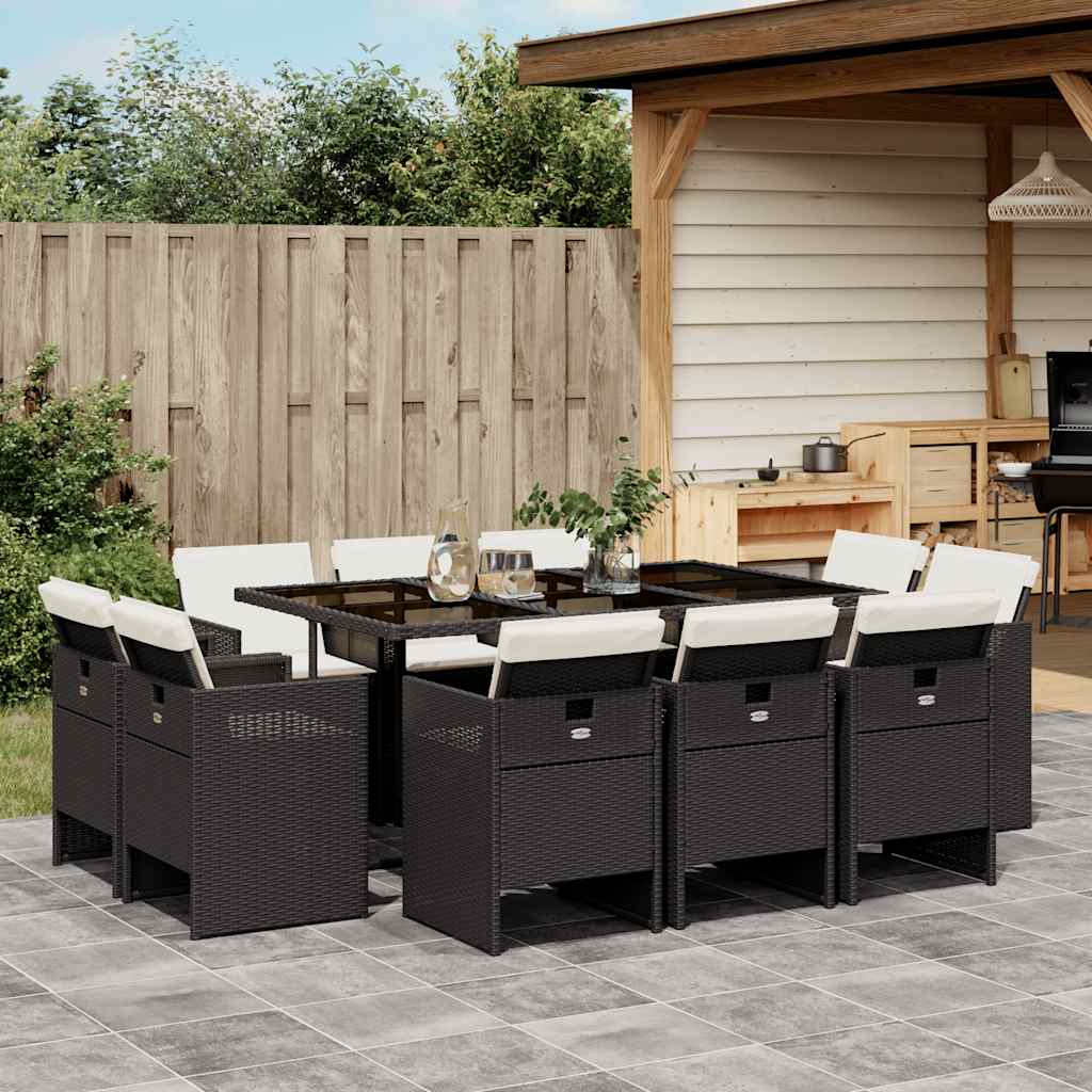 Set da Pranzo da Giardino 11 pz con Cuscini in Polyrattan Nero | homemem39