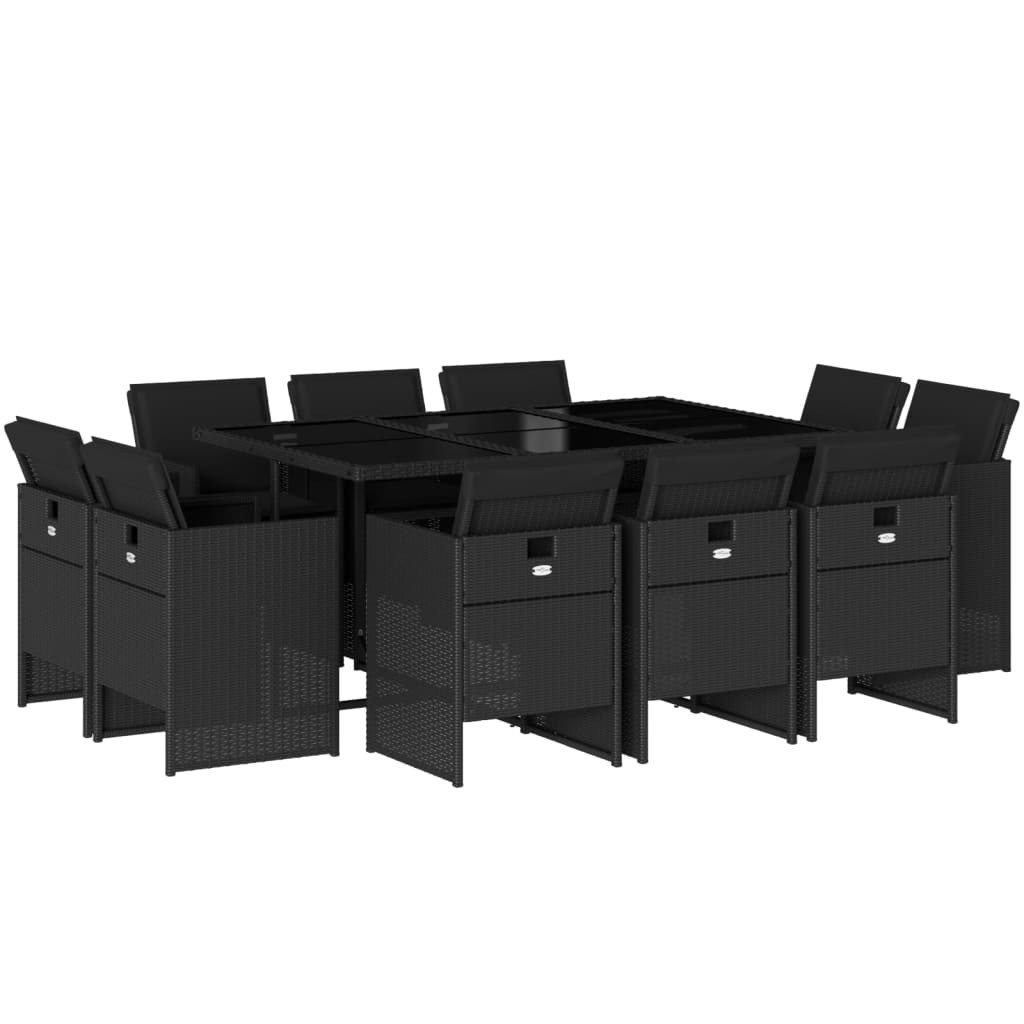 Set da Pranzo da Giardino 11 pz con Cuscini in Polyrattan Nero - homemem39