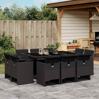 Set da Pranzo da Giardino 11 pz con Cuscini in Polyrattan Nero | homemem39