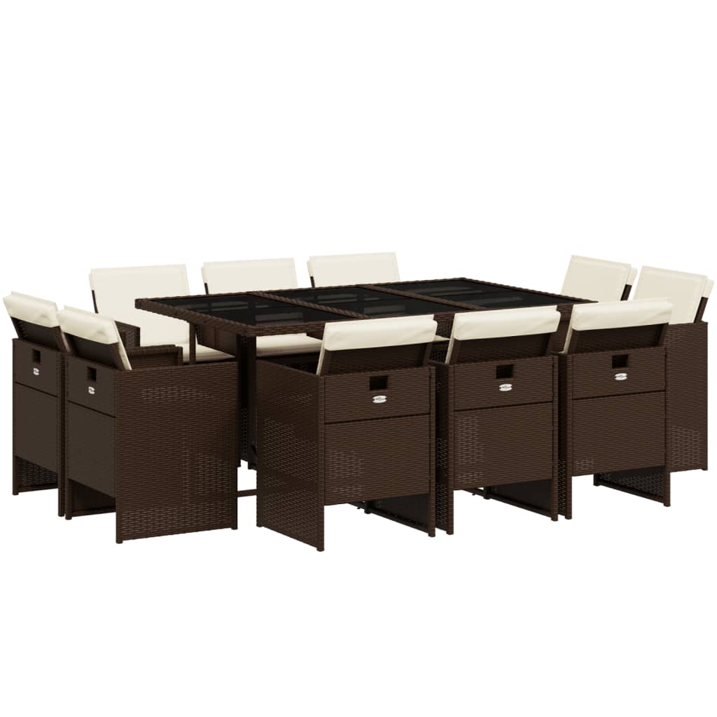 Set da Pranzo da Giardino 11 pz con Cuscini Polyrattan Marrone - homemem39