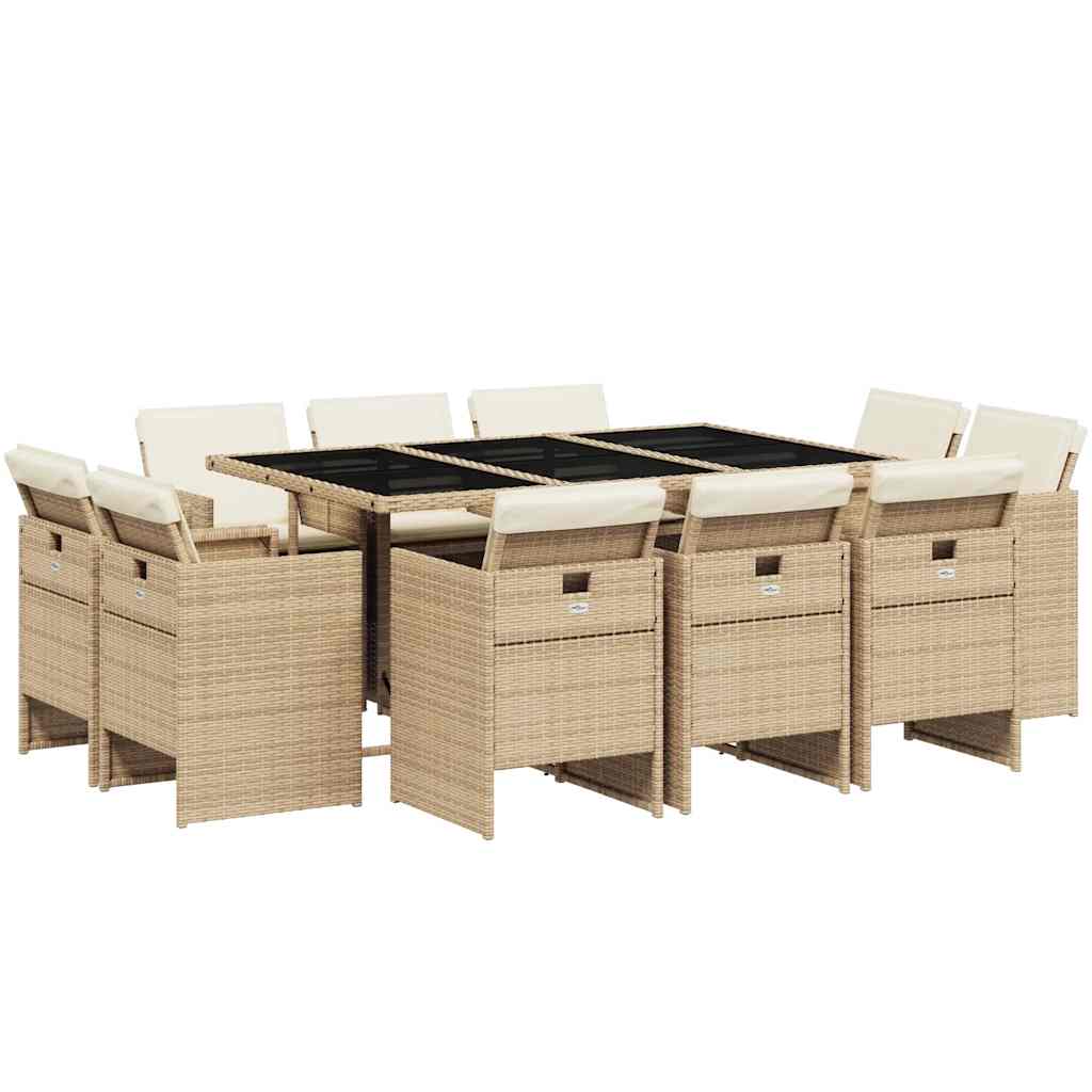 Set da Pranzo da Giardino 11 pz con Cuscini Beige in Polyrattan | homemem39