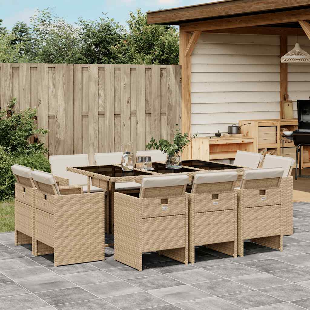 Set da Pranzo da Giardino 11 pz con Cuscini Beige in Polyrattan | homemem39