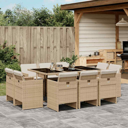 Set da Pranzo da Giardino 11 pz con Cuscini Beige in Polyrattan | homemem39