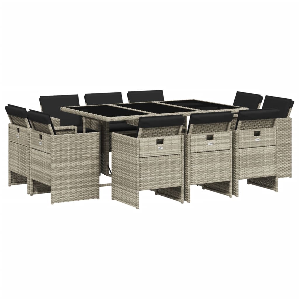 Set Pranzo Giardino 11pz con Cuscini Grigio Chiaro Polyrattan - homemem39