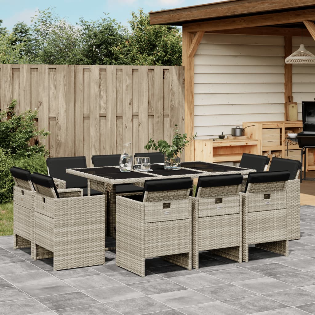 Set Pranzo Giardino 11pz con Cuscini Grigio Chiaro Polyrattan - homemem39
