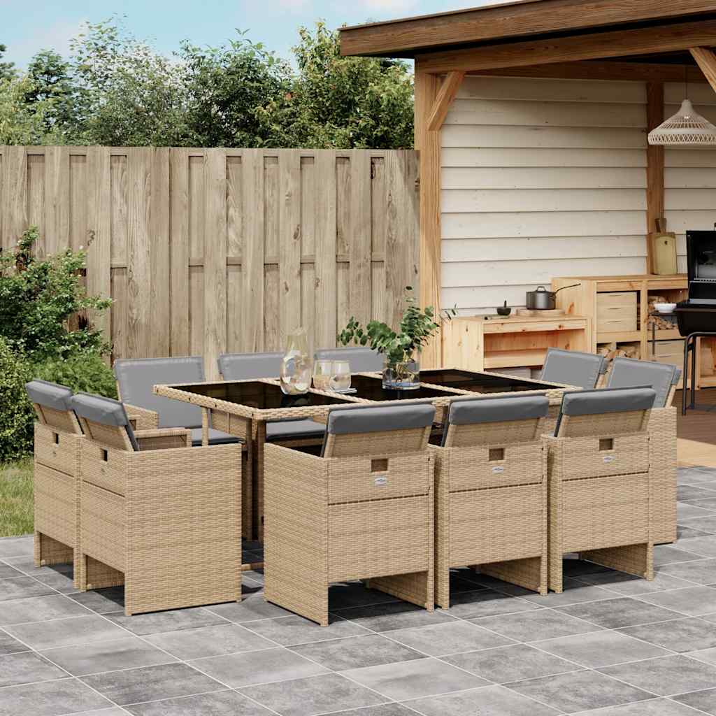Set Pranzo da Giardino 11 pz con Cuscini Beige Misto Polyrattan | homemem39