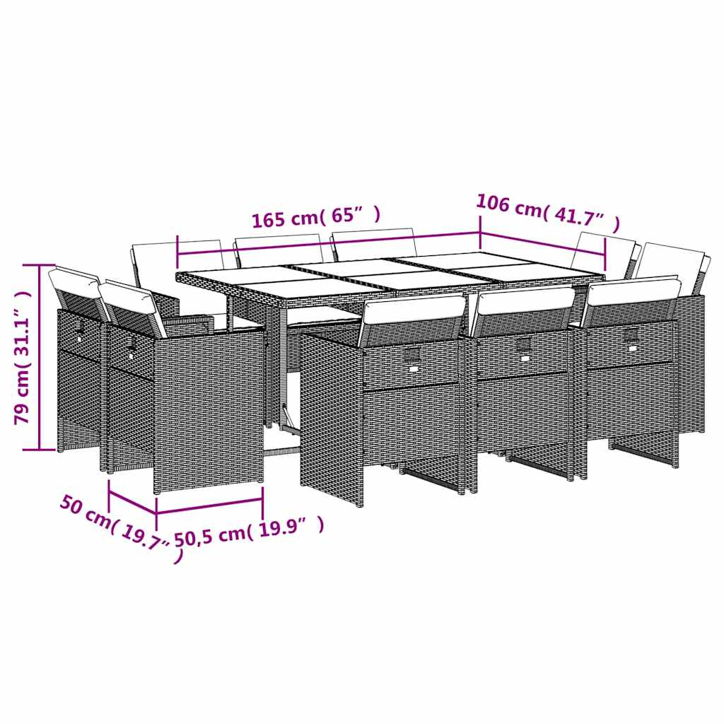 Set da Pranzo da Giardino 11pz con Cuscini in Polyrattan Grigio | homemem39