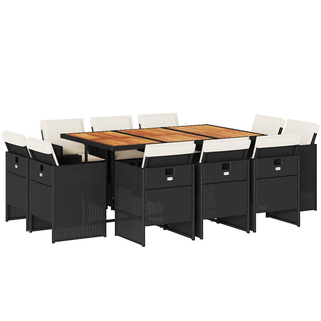 Set da Pranzo da Giardino 11 pz con Cuscini in Polyrattan Nero | homemem39