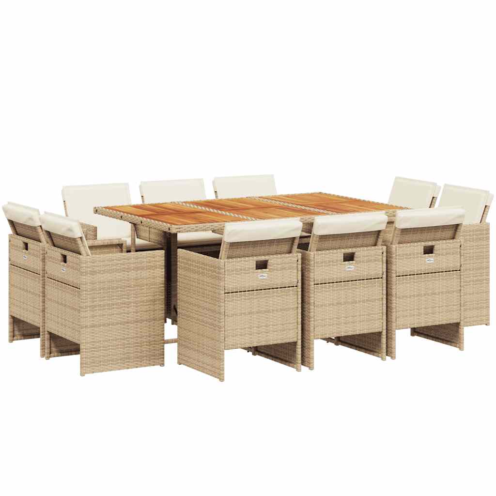 Set da Pranzo da Giardino 11 pz con Cuscini Beige in Polyrattan | homemem39