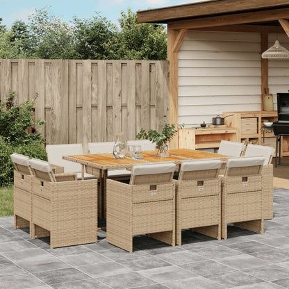 Set da Pranzo da Giardino 11 pz con Cuscini Beige in Polyrattan - homemem39