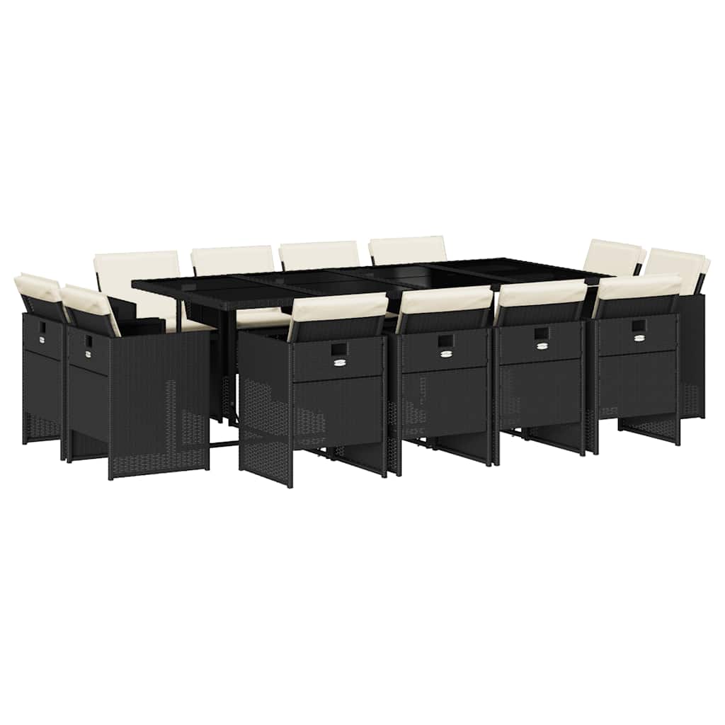 Set da Pranzo da Giardino 13pz con Cuscini Nero in Polyrattan | homemem39
