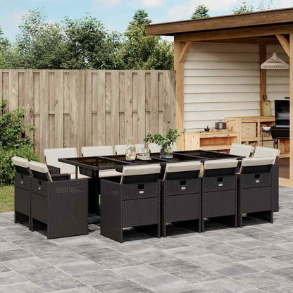 Set da Pranzo da Giardino 13pz con Cuscini Nero in Polyrattan | homemem39