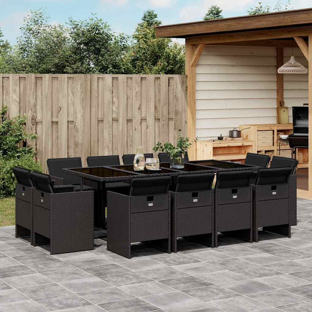 Set da Pranzo da Giardino 13pz con Cuscini Nero in Polyrattan | homemem39