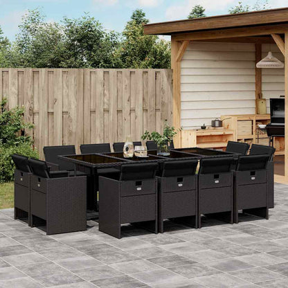 Set da Pranzo da Giardino 13pz con Cuscini Nero in Polyrattan | homemem39