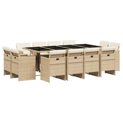 Set da Pranzo da Giardino 13 pz con Cuscini Beige in Polyrattan | homemem39