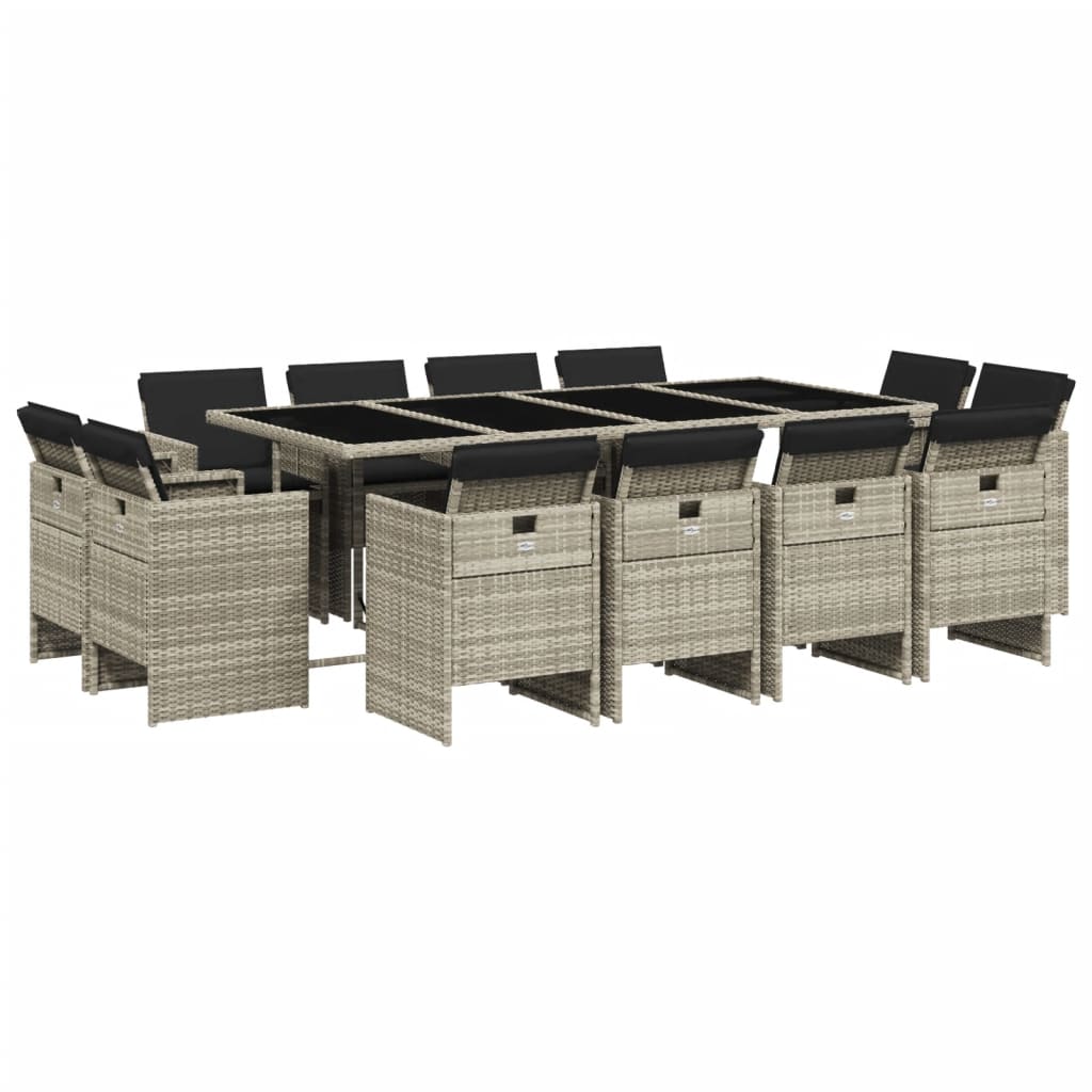 Set da Pranzo da Giardino 13pz con Cuscini Grigio in Polyrattan - homemem39