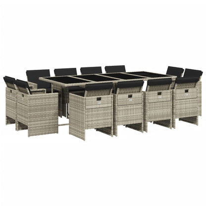 Set da Pranzo da Giardino 13pz con Cuscini Grigio in Polyrattan - homemem39