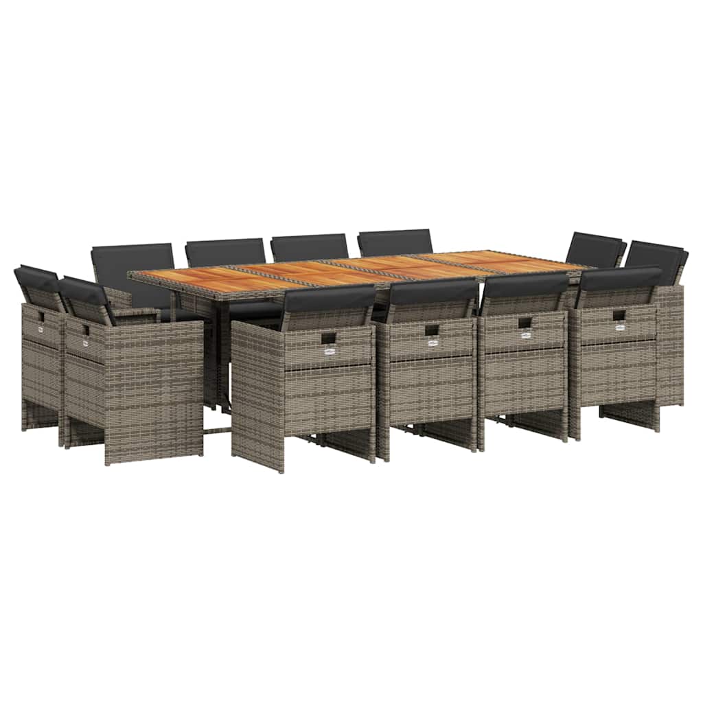 Set da Pranzo da Giardino 13pz con Cuscini Grigio in Polyrattan | homemem39