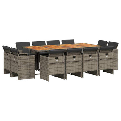 Set da Pranzo da Giardino 13pz con Cuscini Grigio in Polyrattan | homemem39