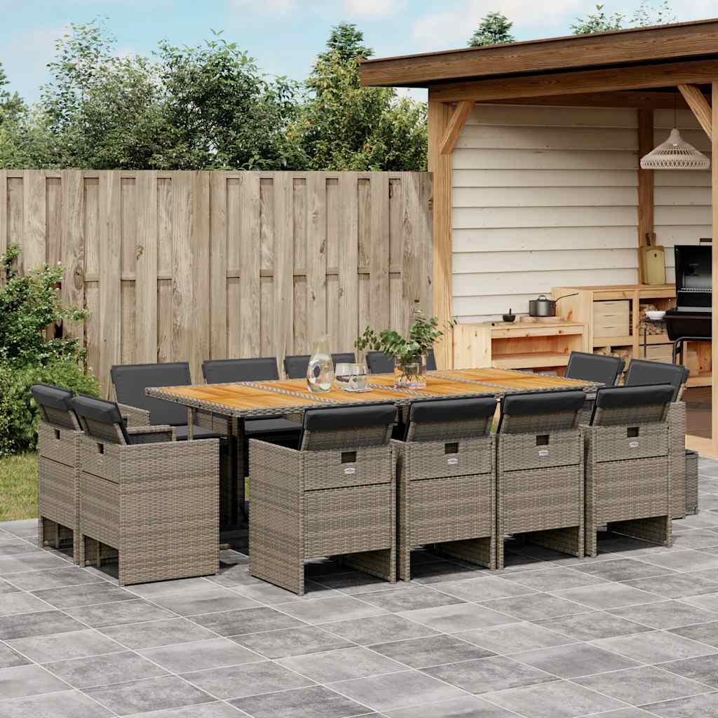 Set da Pranzo da Giardino 13pz con Cuscini Grigio in Polyrattan | homemem39