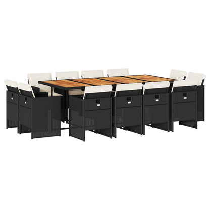 Set da Pranzo da Giardino 13pz con Cuscini Nero in Polyrattan | homemem39
