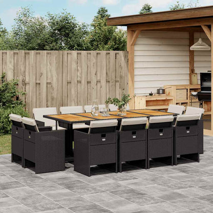 Set da Pranzo da Giardino 13pz con Cuscini Nero in Polyrattan | homemem39