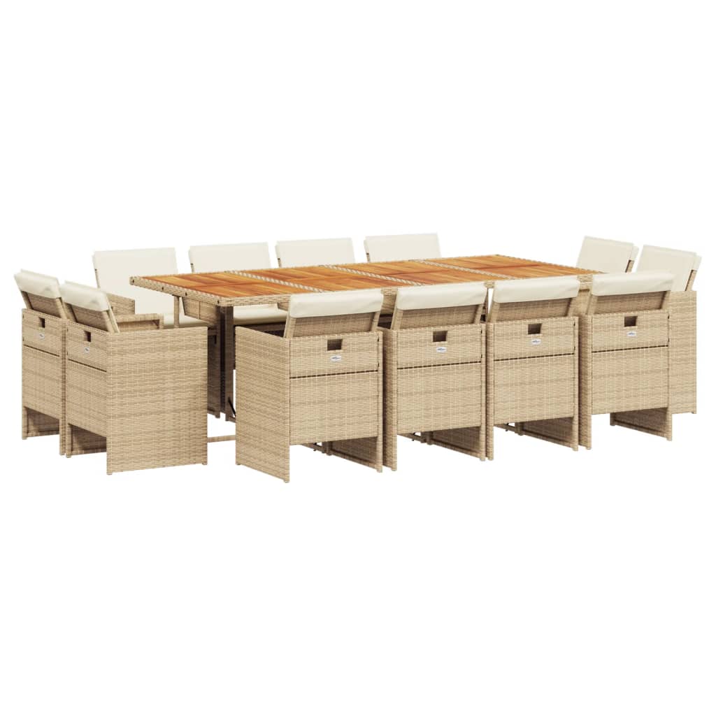 Set da Pranzo da Giardino 13 pz con Cuscini Beige in Polyrattan - homemem39